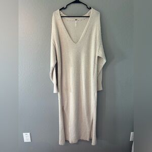 Free People Cream V-Neck Knit Sweater Dress